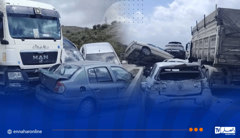 قسنطينة.. اصطدام تسلسلي بين 7 سيارات وشاحنة بجبل الوحش
