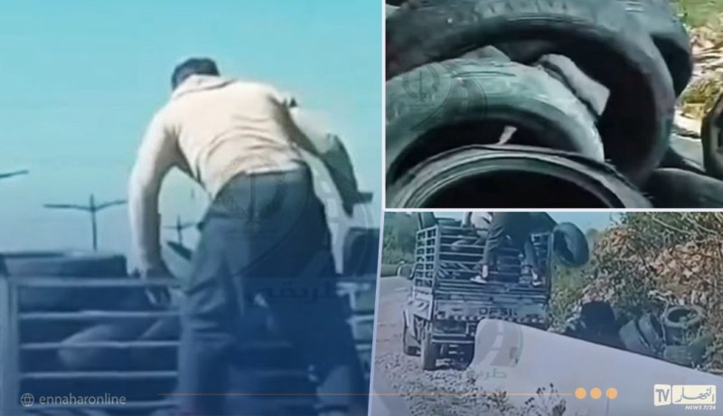 العاصمة.. توقيف سائق قام برمي عجلات على حافة الطريق