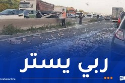 حركة السير صعبة.. جرحى إثر اصطدام بين شاحنتين في الطريق السيّار بالبويرة